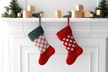 Christmas Gift Socks Hanging In Anticipation On Charming Fireplace