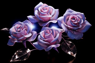 Shiny Violet Rose on Black Background