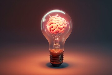 3D rendered brain on a lightbulb. Generative AI