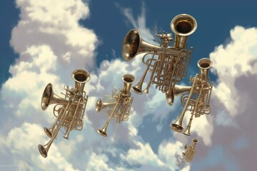 trumpets in the air. Generative AI - obrazy, fototapety, plakaty