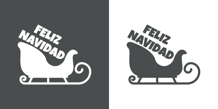 Tiempo de Navidad. Logo con palabras en texto manuscrito Feliz Navidad en espa&ntilde;ol con silueta de trineo de Santa para su uso en invitaciones y felicitaciones
