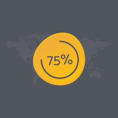 75 percent chart. Vector symbol. Percentage infographic sign. Dotted world map background. Illustration, icon for business, finance, progress, report, web design, download
