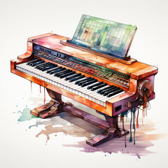 Fototapeta premium watercolor Electric keyboard clipart, Generative Ai