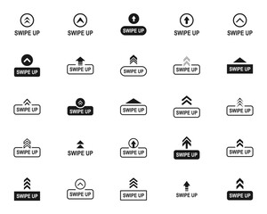 Swipe up icon set. Up arrow button symbol. Swipe Up icons for social media stories. Scroll pictogram. Arrow up buttons for advertising and marketing. Suitable for apps and websites ui designs. Vector