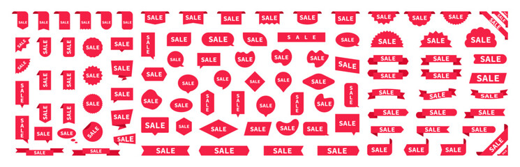 Set of Sale badges. Special offer or shopping discount label. Red price tags collection. Template banner shopping badges. Special offer, sale, discount, shop, black friday. Vector illustration.
