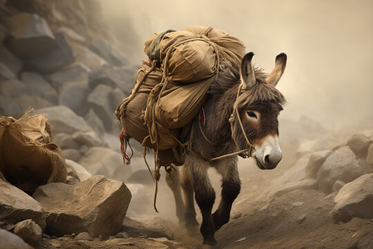 A weary donkey carries heavy loads, symbolizing the burden of inefficiency and lack of optimization.