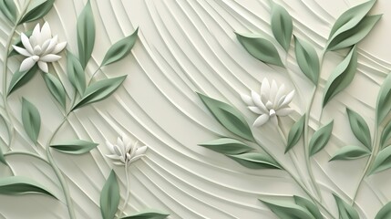 3D horizontal botanical illustration. Pattern for the cover, for printing. Interior design in a minimalist style.