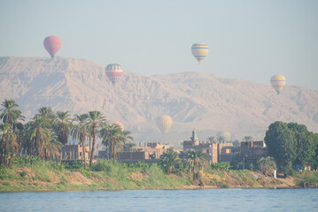 Landscape view across nile river to luxor west bank