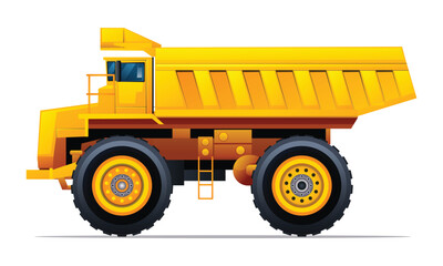 Dump truck side view vector illustration. Heavy machinery construction vehicle isolated on white background