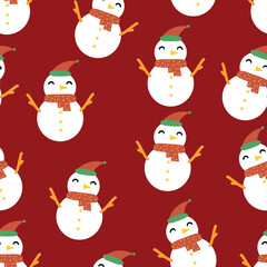 Cute cartoon christmas snowman and Christmas seamless pattern, with Christmas illustrations. cute wallpaper for wrapping paper, etc
