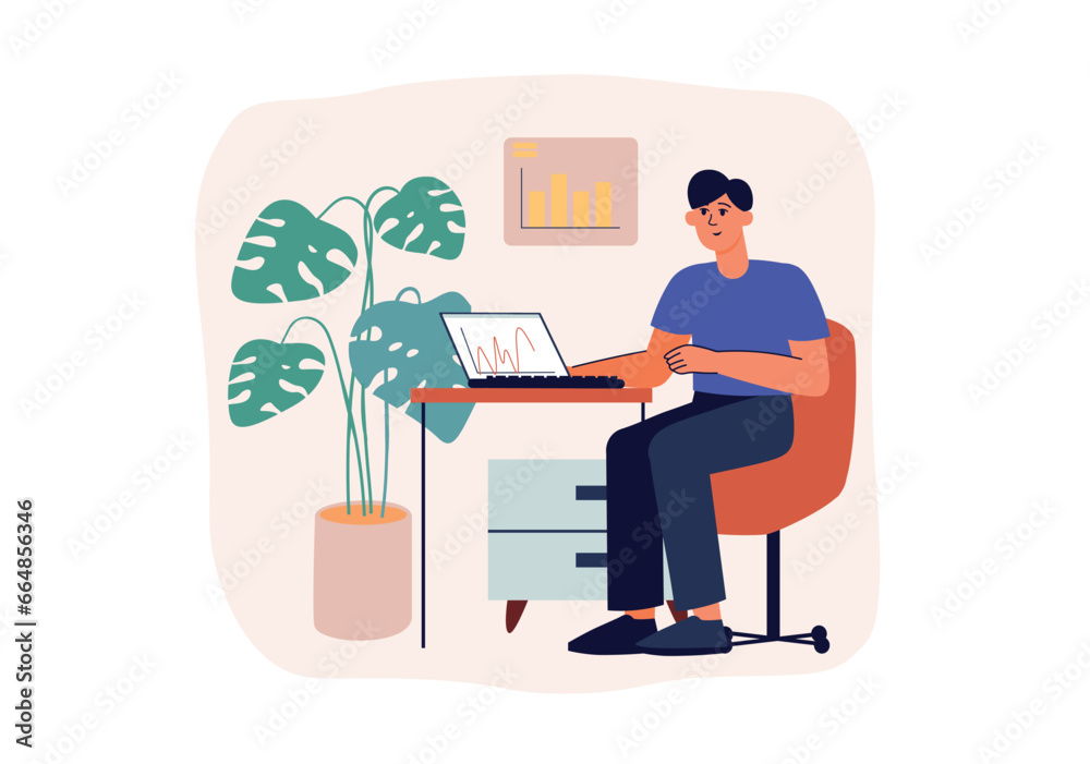 Aufkleber Statistical analysis concept with people scene in the flat cartoon design. A data processing specialist analyzes business information and tries to structure it. Vector illustration.