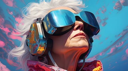 Step into the Digital World: Asian Woman Engrossed in Sci-Fi Gaming with VR Headset