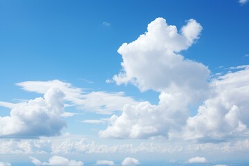Naklejka na ściany i meble High-definition stock image depicting a picturesque blue sky with fluffy clouds. Generative AI