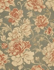 Vintage Wallpaper Floral Pattern of 18th Century	