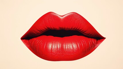 Red lips print mark on paper with a closed mouth in the form of a kiss, retro style.