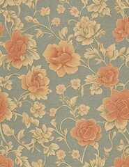 Vintage Wallpaper Floral Pattern of 18th Century	