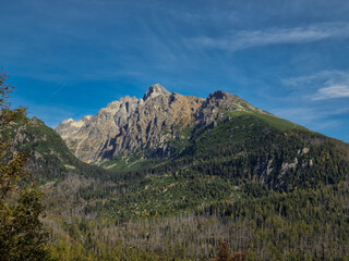 view of Lomnica Peak. walking trail Hrebienok, Stary Smokovec, High Tatras mountains. Slovakia