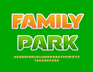 Vector eco concept Family Park. Creative sticker Font. Modern Cool Alphabet Letters, Numbers and Symbols set