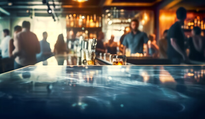 Blur shot of classic luxury counter bar drink.cocktail bartender with  light gold bokeh background.beverage concepts