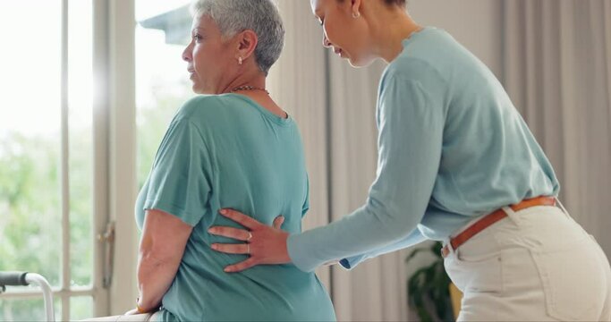 Women, physiotherapist and back rehabilitation of patient for medical consulting, healthcare or healing injury. Chiropractor, mature client and massage spine for orthopedic assessment, muscle or pain