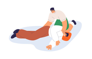 First aid for epilepsy seizure, attack. Help, treatment, rescue for unconscious fainted sick person. Emergency reanimation, falling sickness. Flat vector illustration isolated on white background