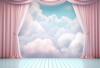 pastel background for your product presentation with fabric decoration and smoke clouds. Generative Ai