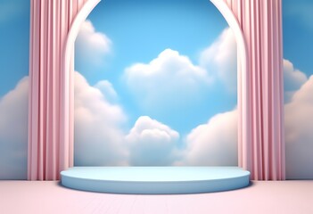 pastel background for your product presentation with fabric decoration and smoke clouds. Generative Ai