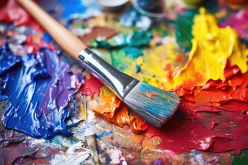 detailed image of tiny paintbrush next to mixed palette