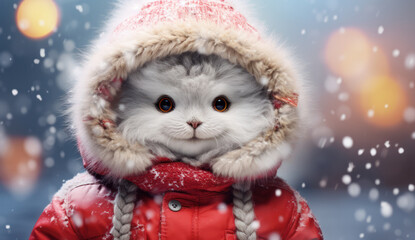 A cute small creature in its snowsuit, Christmas magic, generative AI