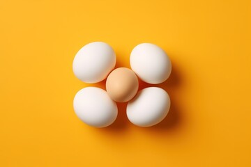 several eggs are arranged in the middle of a yellow background. Generative AI