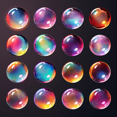 Colorful Soap Bubbles Floating Against a Dark Background