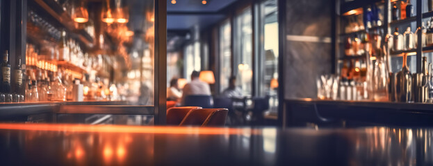 Blur shot of classic luxury counter bar drink.cocktail bartender with  light gold bokeh background.beverage concepts - obrazy, fototapety, plakaty