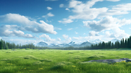 Fototapeta premium Green landscape spring meadow sky nature