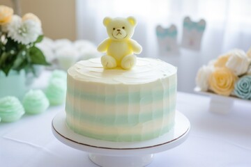 gender neutral baby shower cake with green decoration