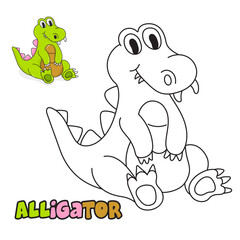 Vector illustration. Coloring book , Coloring Alligator. Cartoon animal. Clipart set for nursery poster, Practice skills