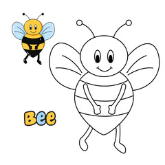 Vector illustration. Coloring book , Coloring Bee. Cartoon animal. Clipart set for nursery poster, Practice skills