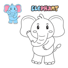Vector illustration. Coloring book , Coloring Elephant. Cartoon animal. Clipart set for nursery poster, Practice skills