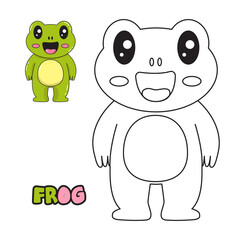Vector illustration. Coloring book , Coloring frog. Cartoon animal. Clipart set for nursery poster, Practice skills