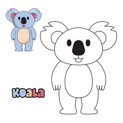 Vector illustration. Coloring book , Coloring koala. Cartoon animal. Clipart set for nursery poster, Practice skills