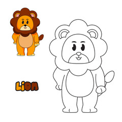 Obraz na płótnie Canvas Vector illustration. Coloring book , Coloring lion. Cartoon animal. Clipart set for nursery poster, Practice skills