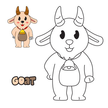 Vector illustration. Coloring book , Coloring Goat. Cartoon animal. Clipart set for nursery poster, Practice skills