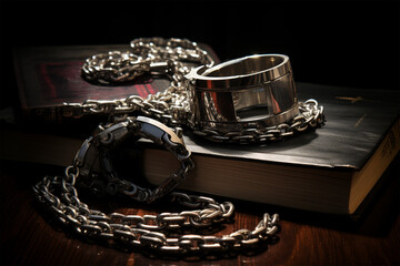 Chain handcuffs on the table
