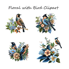 Flowers bouquet with birds