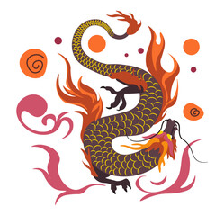Obraz premium Fiery dragon, reptile creature or personage vector