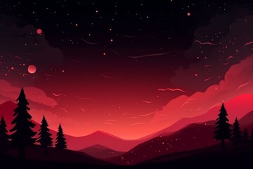 Background with red night sky and starry night sky. Generative AI