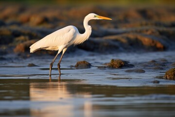 Naklejka premium an egret wading in a river estuary