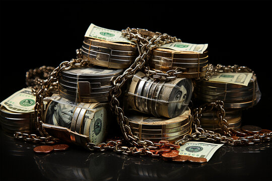 Stack of money with handcuffs