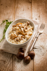 Rice with cep and chestnuts traditional recipe