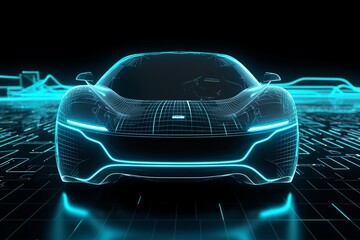 Futuristic Car Made Out With Data Signals, Technology Car, Auto Car Technology, car signals