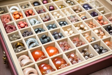 ceramic rings organized by size in a jewelry box